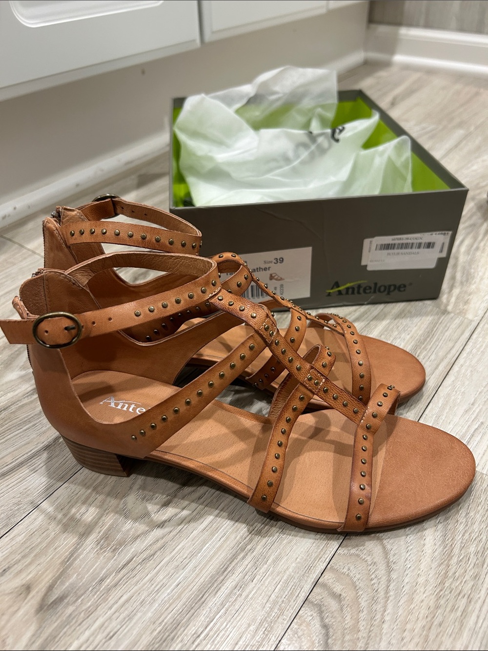 Antelope Women’s Studded Strappy Sandals - Cognac Brown